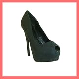 Women's Qupid Black Suede High Heel Peep Toe Stiletto Platform Pumps (Tatum01)