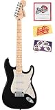 Squier by Fender Standard Stratocaster Bundle with Strings, Pick Card, and Polishing Cloth - Maple Fretboard, Black Metallic Squier by Fender Standard Stratocaster Bundle with Strings, Pick Card, and Polishing Cloth - Maple Fretboard, Black Metallic