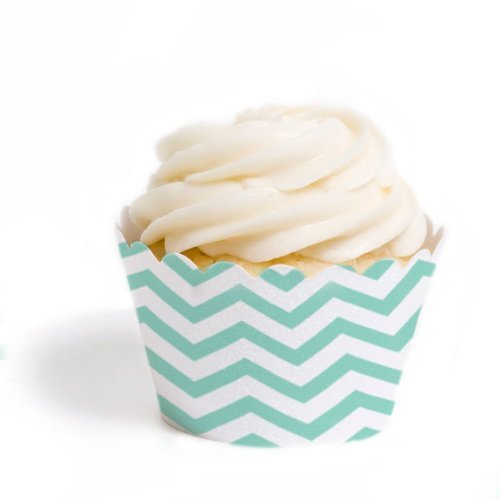 Dress My Cupcake Mini Cupcake Wrappers, Chevron, Diamond Blue, Set of 18