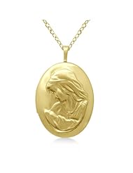Engraved Oval Shaped Holy Pendant Necklace Locket With Chain For Women 14K Yellow Gold Vermile