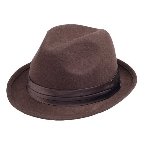 Mens 100% Wool Felt Fedora Gangster Hat Brown S/m New
