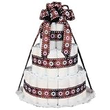 Gender Neutral New Baby Diaper Cake - 3-Tier - Pink & Blue Polka Dots on Brown Ribbon - Great Baby Shower Gift Idea or Table Centerpiece