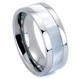 6-8mm High Polish Titanium Ring Wedding Band w/ Mother of Pearl Inlay Sizse 5 to 14 - Serene