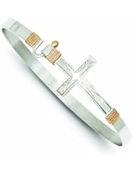 Genuine .925 Sterling Silver 14K Rose Accent Cross Hook Catch Bangle 16 Grams . 100% Satisfaction Guaranteed.
