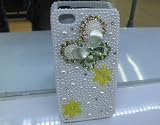 Butterfly Pearl Crystal Bling Hard Case for Iphone 4 4g S 4s(green)