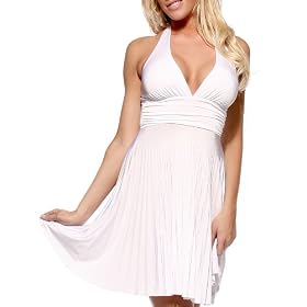 WHITE MARILYN INSPIRED PLEATED HALTER DRESS PARTY COCKTAIL GOWN