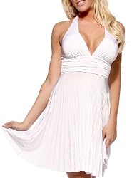 WHITE MARILYN INSPIRED PLEATED HALTER DRESS PARTY COCKTAIL GOWN