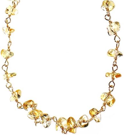 Handmade 14-kt Gold Filled Brass Necklace or Three Strand Bracelet with Citrine Chip, 24"