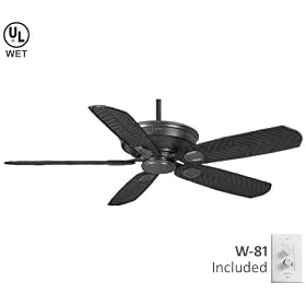 Casablanca Fans C19624F 60" Heritage WET Outdoor Black Ceiling Fan w/ Wall Ctrl & BL-TDW-BK Blades