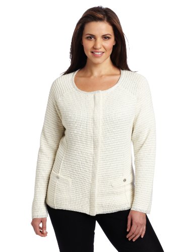 AK Anne Klein Women's Plus Size Long Sleeve Fold Out Collar Top, Sugar, 2X AK Anne Klein Women's Plus Size Long Sleeve Fold Out Collar Top, Sugar, 2X