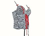 Sexy Petite Corset Zébre - Corset bustier en noir et blanc, motif zébre, finis avec rubans rouges, super sexy, attaché par crochets arrière, porte-jarretelles réglables, pour taille 38 (bonnets 90B)