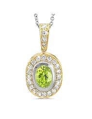 Vintage Oval Shaped Diamond Pendant With An Oval Center Stone In 18K Yellow Gold With A 0.95 ct. Genuine Peridot Center Stone.