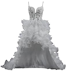 Sexy High-Low-Hem Spaghetti Strap Organza Wedding Dress 