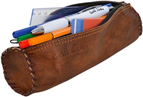 Gusti Genuine Leather Pencil Pen Case- Timmy Stationery University Campus Office University Vintage Design Unisex Brown