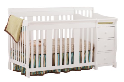 Stork Craft Portofino 4 in 1 Fixed Side Convertible Crib Changer, White