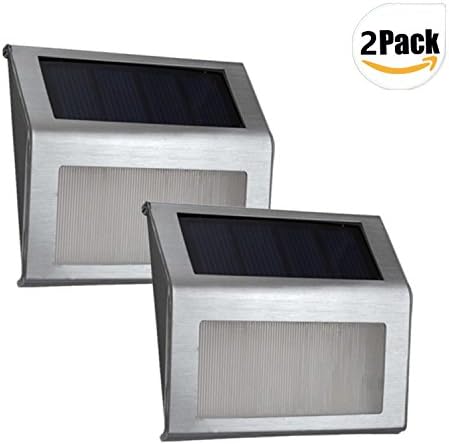 LED Solar Lights,Elelink 2 Pack Outdoor Stainless Steel LED Solar Step Light; Illuminates Stairs, Deck, Patio, Etc ( 2 PACK)