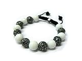 Two Tone Black & White Shamballa 12mm Glass Beaded Bracelet with 7 Iced Out Disco Balls