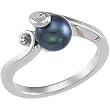 14K White Gold Akoya Cultured Black Pearl Ring