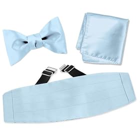 Sky Blue Freestyle Bow Tie by Elite Solid light blue silk cummerbund sets