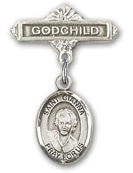 Sterling Silver Baby Badge with St. Gianna Beretta Molla Charm and Godchild Badge Pin