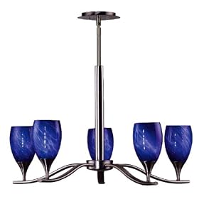 Kenroy Home 44305BS-LAG Medici 5-Light Chandelier with Lagoon Blown Glass, Brushed Steel