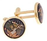 Gold plated cufflinks with a vintage tennis player image with presentation box. Made in the U.S.A