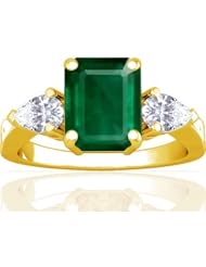 18K Yellow Gold Emerald Cut Emerald Three Stone Ring