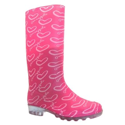 Pineapple Womens Splish Pink Heart Print Fashion Welly Boots