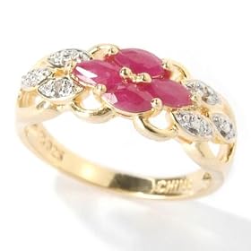 925 Fusion Emerald, Ruby or Sapphire and Diamond Accent Ring