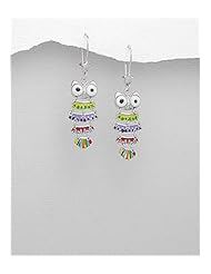 Owl Colored Enamel Earrings In 92.5 Sterling Silver