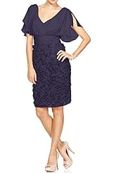 Polyester Cocktail Above the Knee Pleated Sheath Dolman Mini Dress 