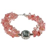 Handmade Pink Quartz Bracelet With Antiqued Silver Accent Bead