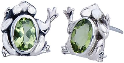 Adorable Tiny Sleeping Frog Natural Peridot Gemstone Sterling Silver 925 Post Stud Earrings