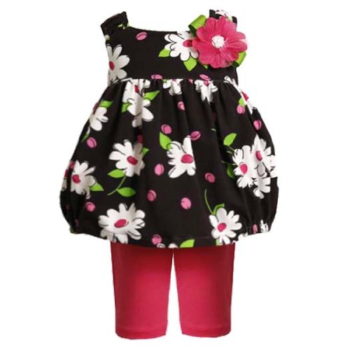 Bonnie Jean Baby/NEWBORN 3M-9M 2-Piece BLACK PINK WHITE DAISY PRINT BUBBLE KNIT Spring Summer Girl Party Dress/Legging Outfit Set