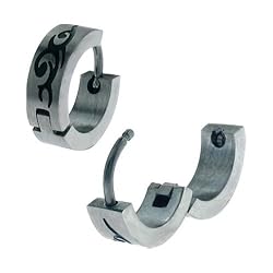 Inox Jewelry 316 Stainless Steel pvd Tribal Relief Huggy Hoop Earrings