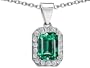 3.63 cttw 14K White Gold Plated 925 Sterling Silver and Created Emerald Cut Emerald Pendant
