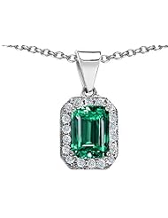 Original Star K (tm) Simulated Emerald Cut Emerald Pendant in .925 Sterling Silver