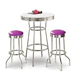 Chrome Bar Table & 2 Chrome Glitter Purple Vinyl Seat Barstools