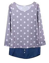 Cotton Polka Dot Print Long Sleeves Scoop Neck Tunic/Mini Dress 