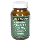 A to Z Naturals Vitamin B-12, 500 mcg, Tablets, 250 tablets