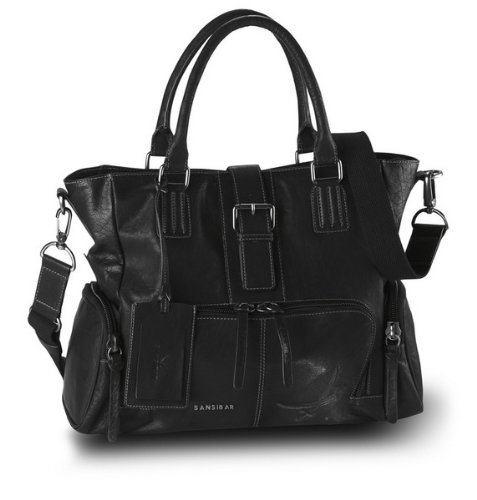 Sansibar Leder Shopper XXL Travel Bag (41 x 13 x 29 cm) schwarz