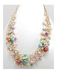 Mixed Colors Japanese silk cord Dyed Fresh Water Pearls Necklace In Zinc