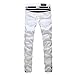 Krralinlin Men White Straight Distressed Ripped Denim Casual Pants Skinny Jeans