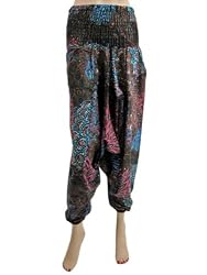Womens Boho Aladdin Style multi Brown Hippy Pants Printed Cotton Capri 38"