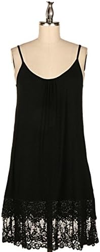 Solid Lovely Crochet Lace Layered Trim Crop Top Extender Cami Tank Top (M, Black)