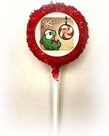 12 count CUT THE ROPE Game White Chocolate Covered Oreo Cookie Pops 1 Dozen Chocolate Covered Double Stuffed &amp; Double Dipped Edible Image Cookies Oreos Party Favors Desserts Gifts Party Supplies Red Sprinkles on a stick &amp; Individually Wrapped