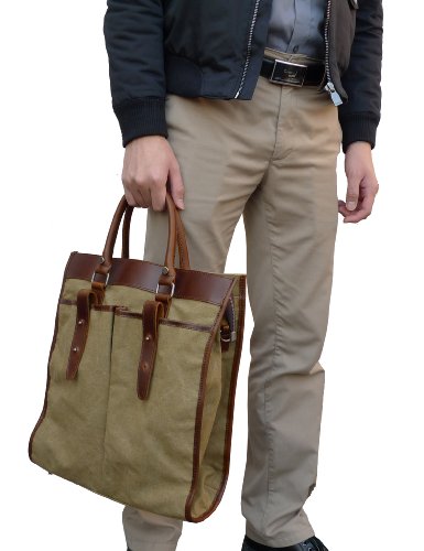 Otium 21216CF Canvas Genuine Leather Tote Handbag Top Handle Bag,Coffee