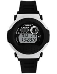 OHSEN YI-1212-1 LCD Sport Mens Lady Wrist Watch Date Day Stopwatch Rubber Black