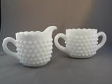 Snow White Milk Glass Hobnail Creamer & Sugar Set