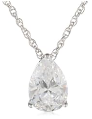 Platinum Plated Sterling Silver Teardrop Cubic Zirconia Pendant Necklace
